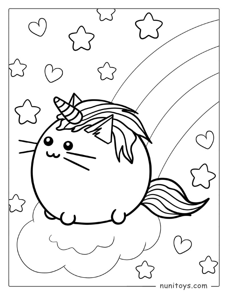 Pusheen Unicorn on Rainbow Coloring Page