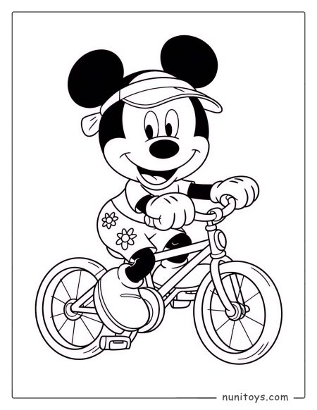 Mickey Mouse Cycling Coloring Page