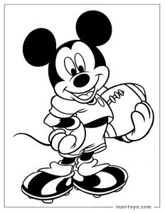 Mickey Mouse Holding Football in Sports Uniform Coloring Page