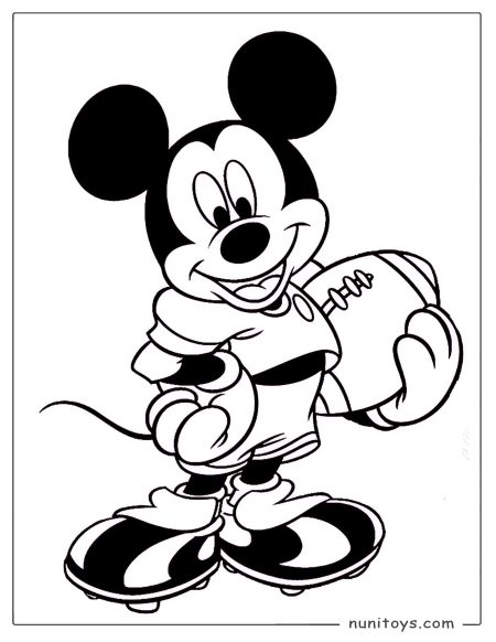 Mickey Mouse Holding Football in Sports Uniform Coloring Page
