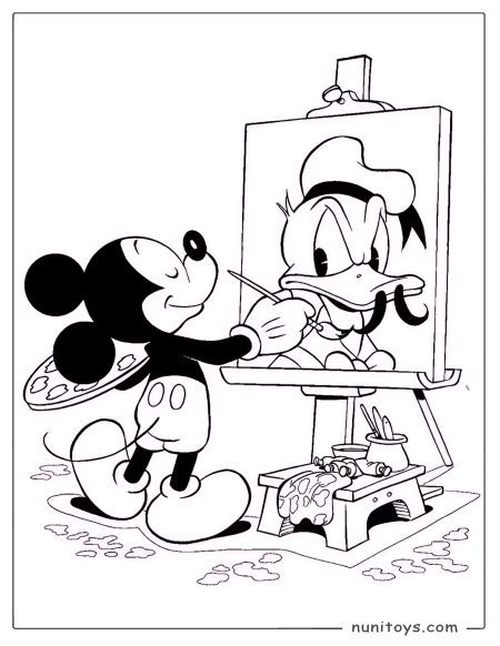 Mickey Mouse Painting Donald Duck Portrait Coloring Page