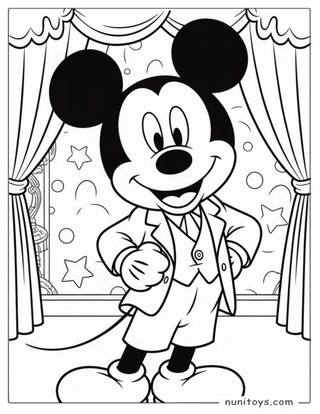 Mickey Mouse Standing on Stage in Suit Coloring Page