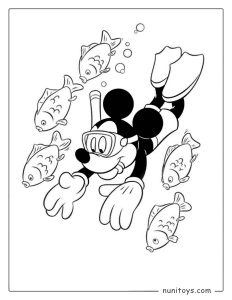 Mickey Mouse Swimming Coloring Page