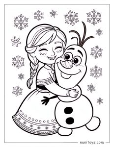 Anna Hugging Olaf While Smiling Frozen Coloring Page