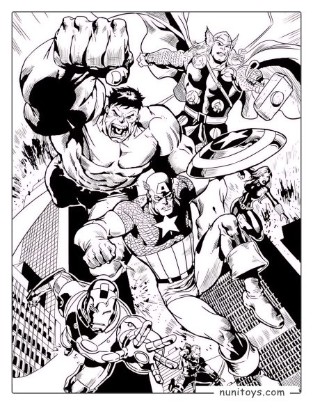 Avengers Epic Battle Scene Coloring Page