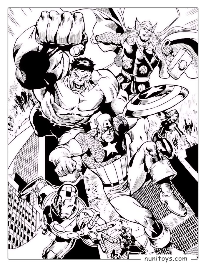 Avengers Epic Battle Scene Coloring Page