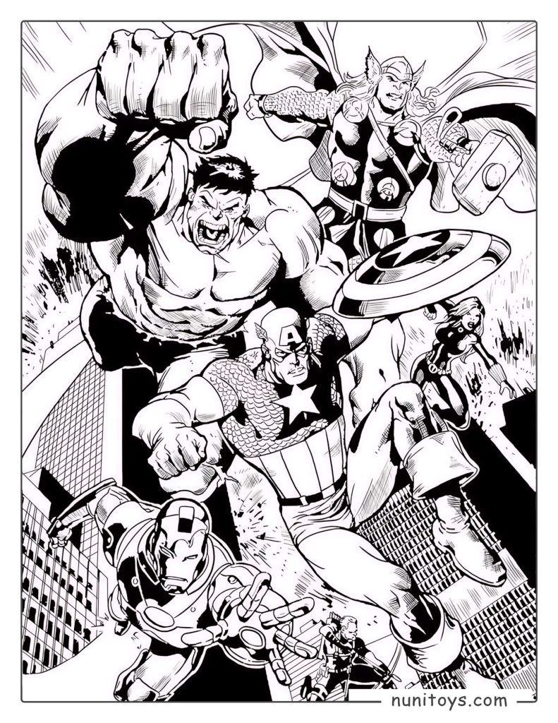 Avengers Epic Battle Scene Coloring Page