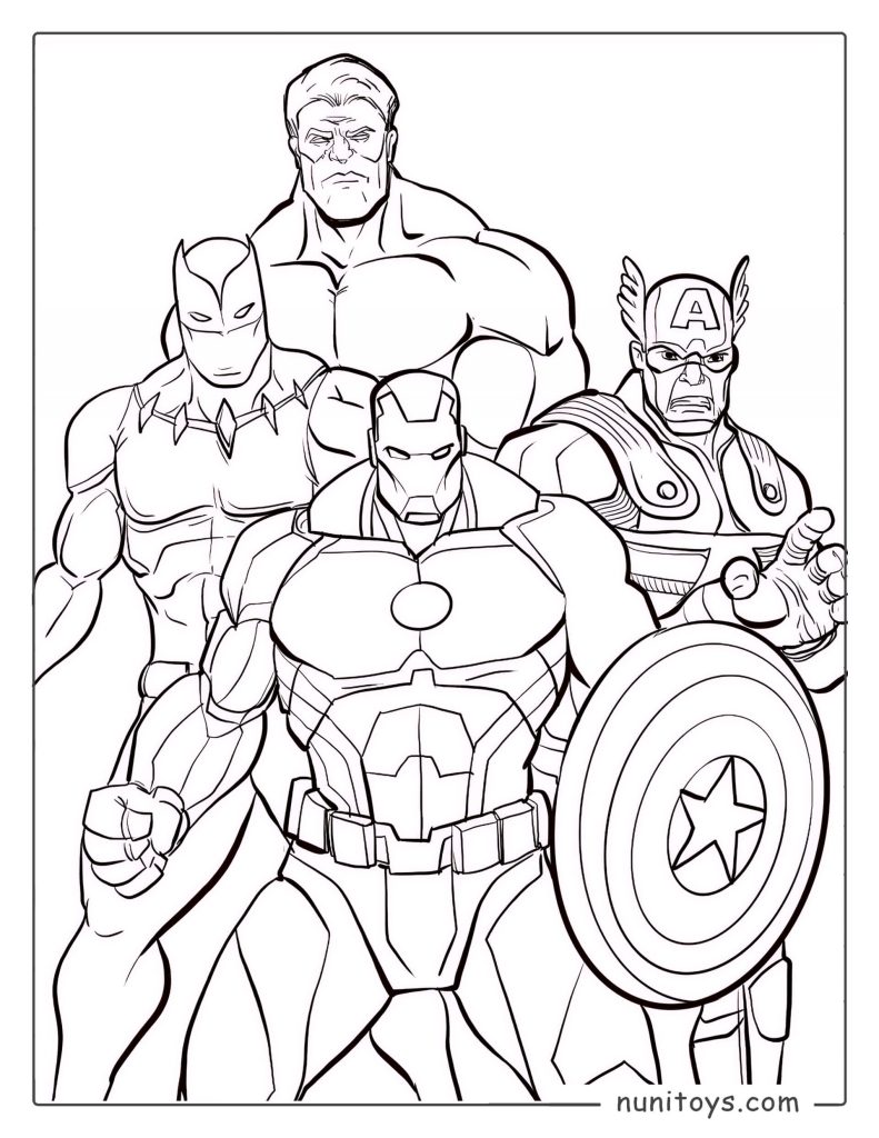 Avengers Team Free Coloring Page