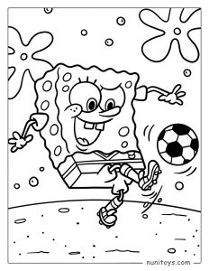 Página para colorear de Bob Esponja jugando al fútbol