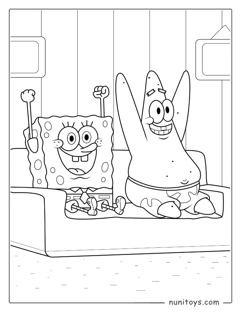Bob Esponja y Patricio en el sofá – Página para colorear