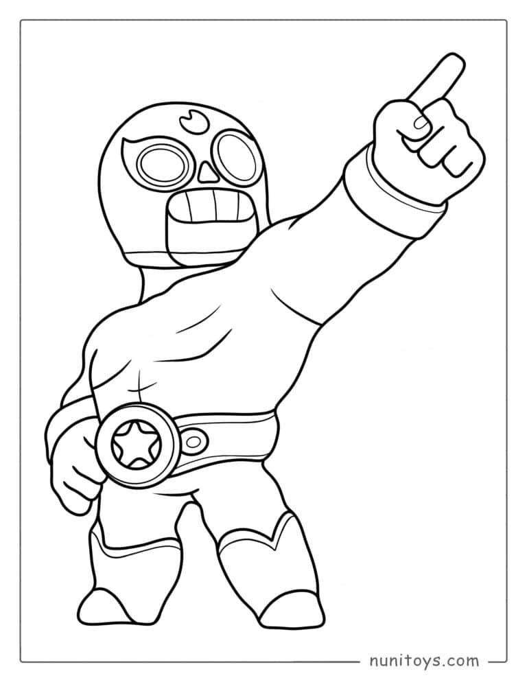 Coloriage Brawl Stars d’El Primo pointant vers le haut