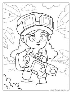 Coloriage Brawl Stars de Jessie portant son arme