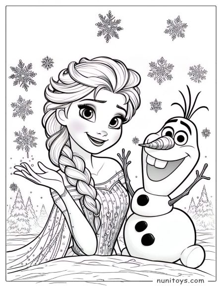 Coloriage Elsa et Olaf sous les flocons de neige