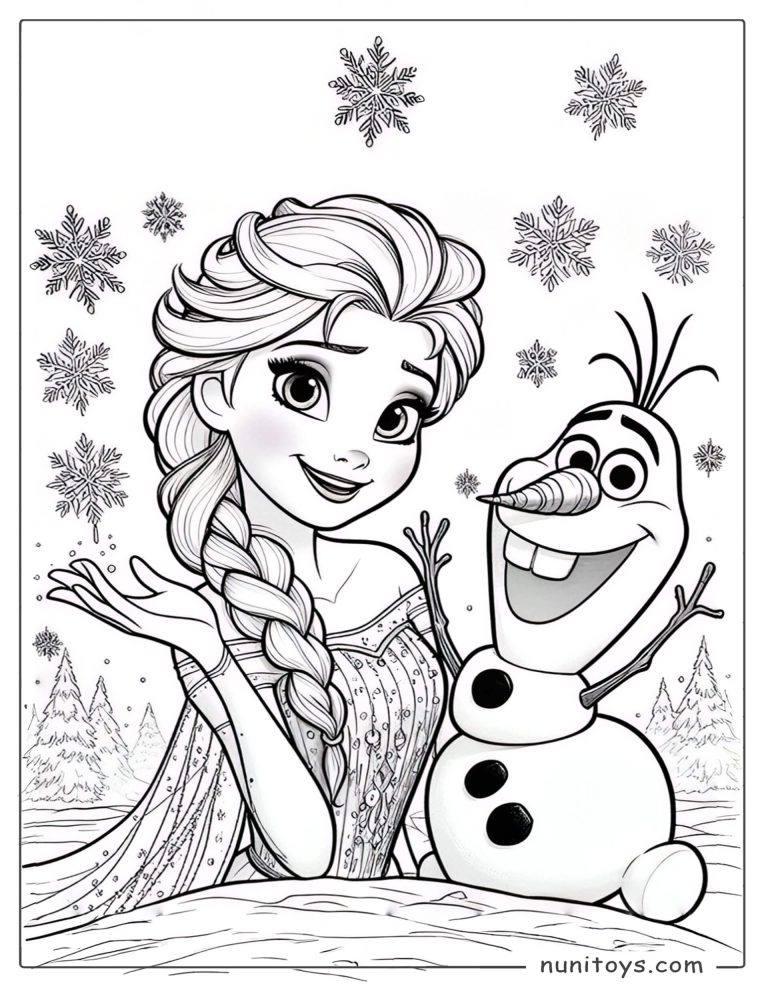 Coloriage Elsa et Olaf sous les flocons de neige