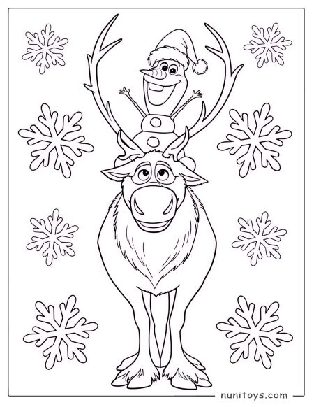 Coloriage Olaf assis sur Sven