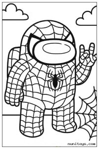 Coloriage Spiderman version Among Us avec motifs de toile