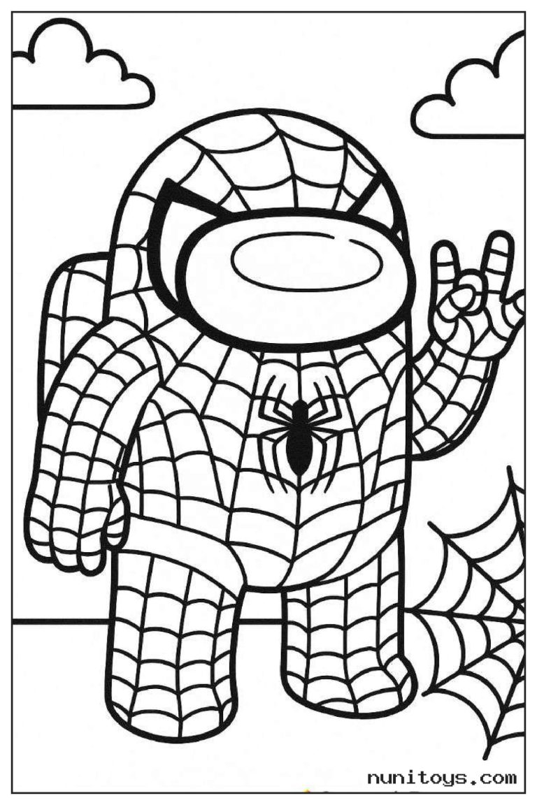 Coloriage Spiderman version Among Us avec motifs de toile