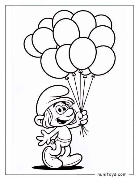 Coloriage d’un Schtroumpf tenant des ballons