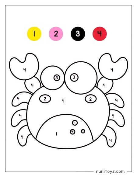 Coloriage par numéros d’un crabe mignon pour enfants