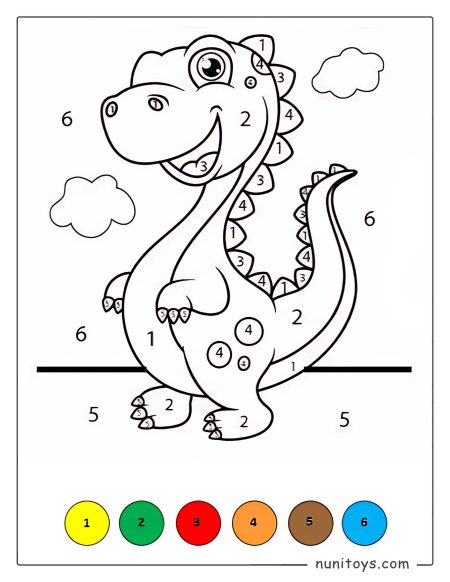 Coloriage par numéros d’un dinosaure souriant