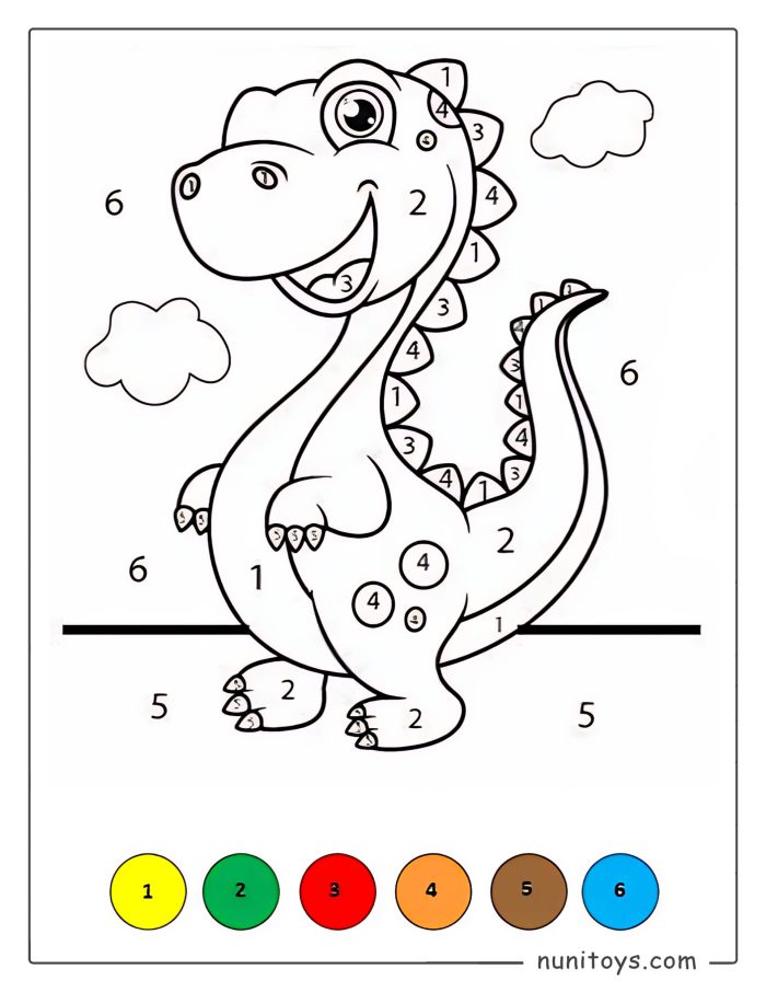 Coloriage par numéros d’un dinosaure souriant