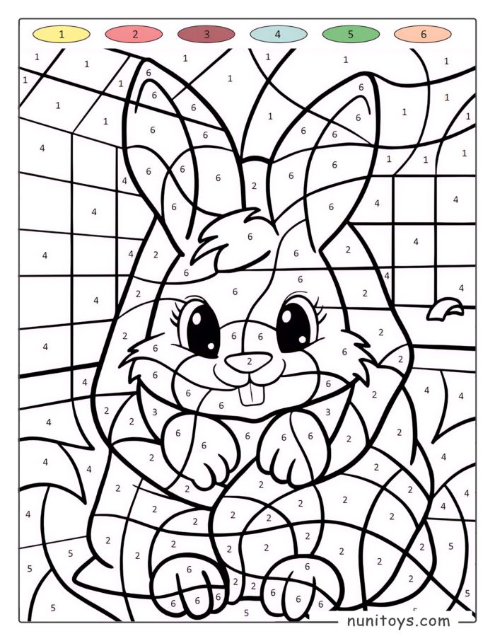Coloriage par numéros d’un lapin mignon