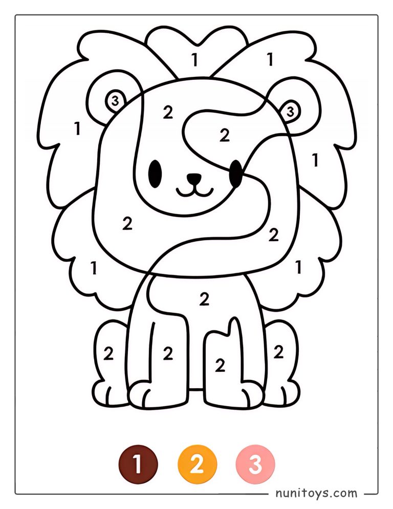 Coloriage par numéros d’un lion mignon pour enfants d’âge préscolaire
