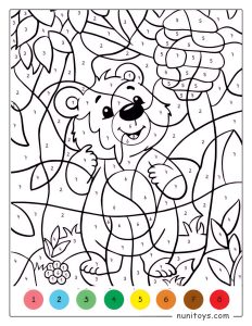 Coloriage par numéros d’un ours mignon dans la forêt