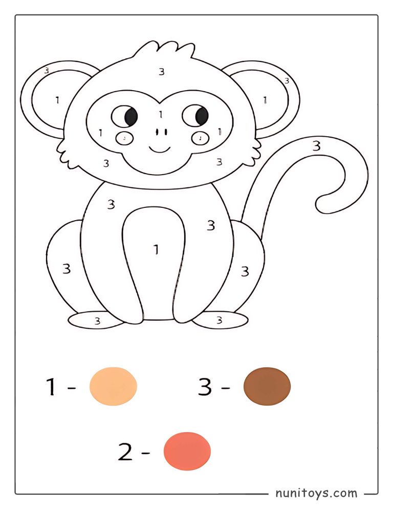 Coloriage par numéros d’un singe mignon