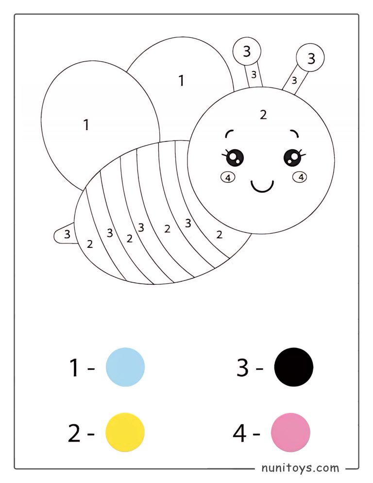Coloriage par numéros d’une abeille mignonne pour enfants d’âge préscolaire