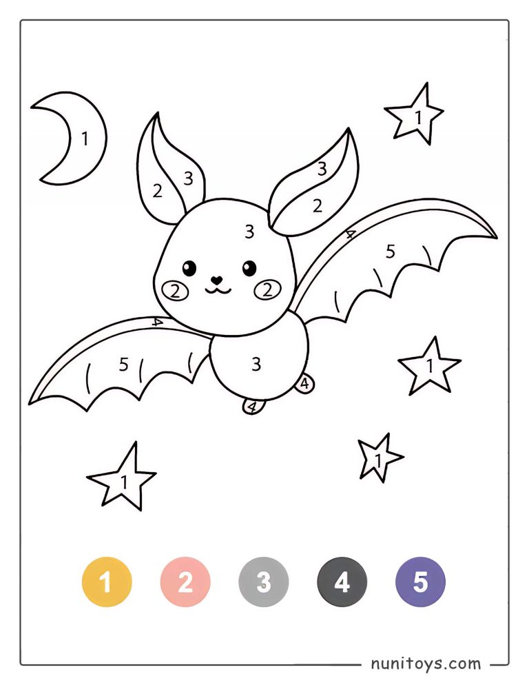 Coloriage par numéros d’une chauve-souris volante mignonne pour enfants
