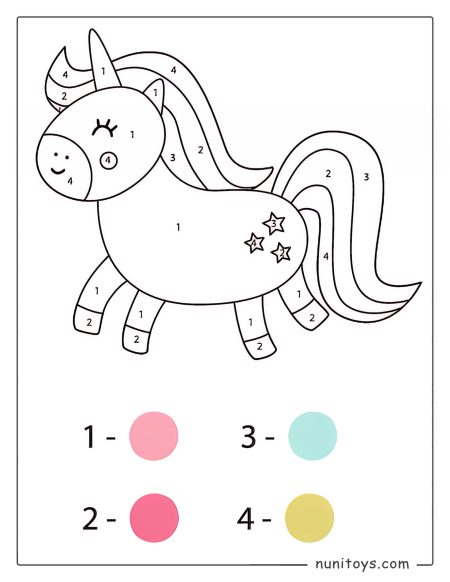 Coloriage par numéros d’une licorne pour enfants d’âge préscolaire