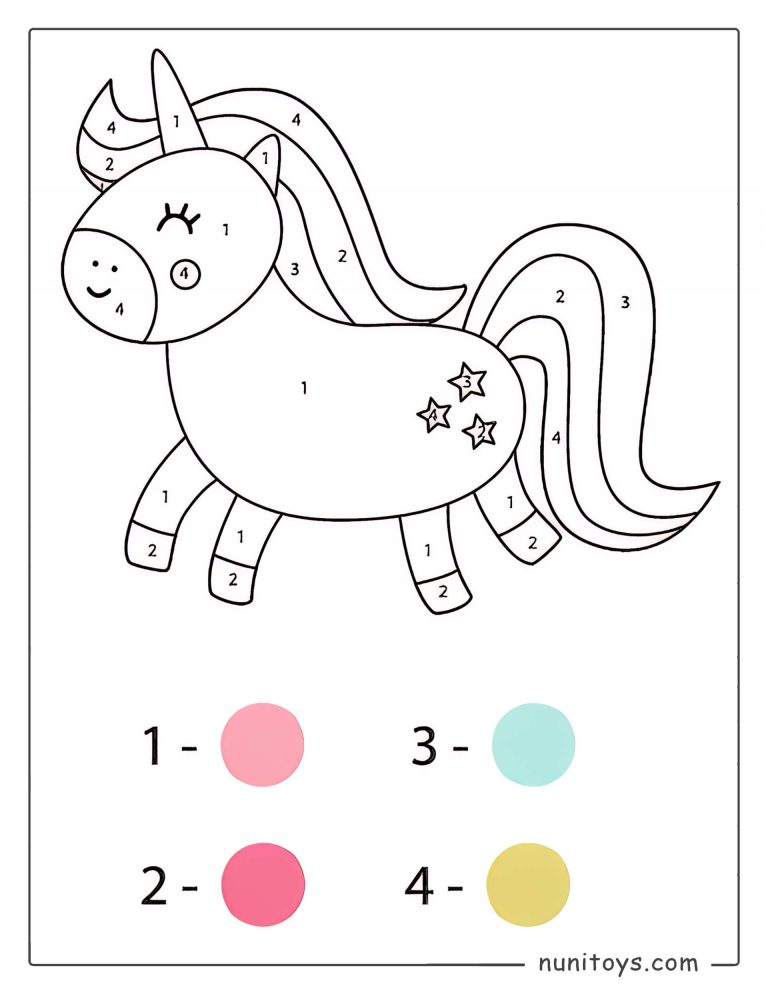 Coloriage par numéros d’une licorne pour enfants d’âge préscolaire