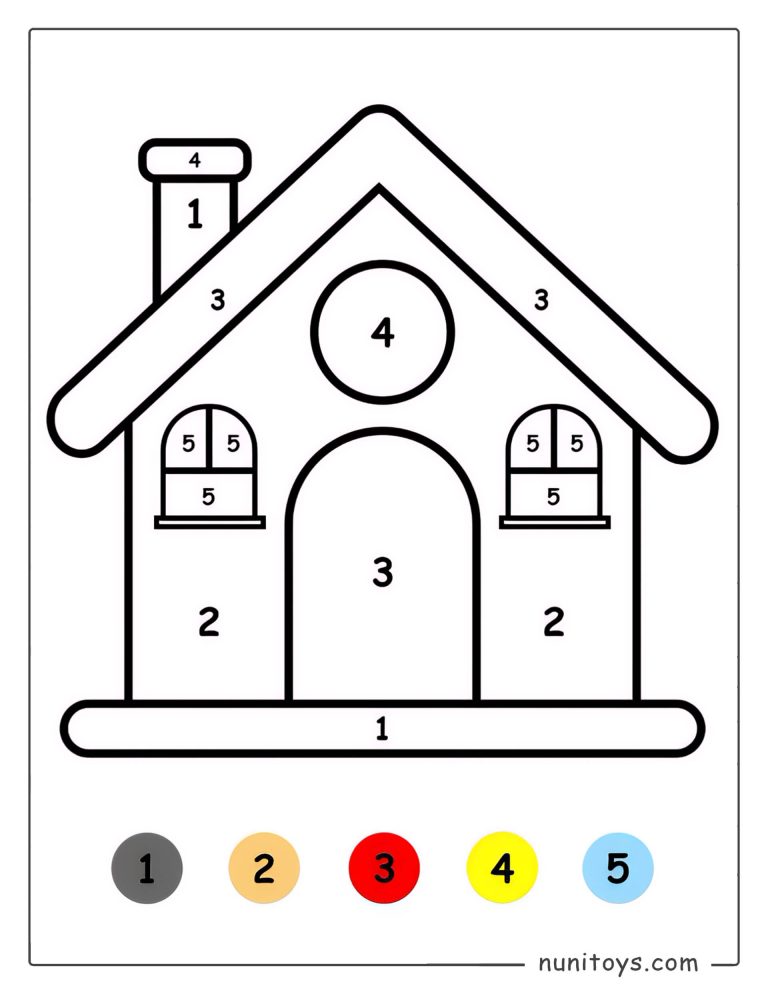 Coloriage par numéros d’une maison mignonne pour enfants