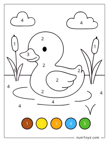 Cute Duck Coloring Page by Numbers for Preschoolers