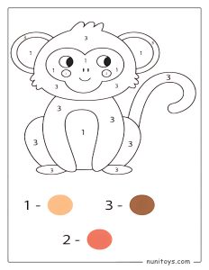 Cute Monkey Coloring Page by Numbers for Preschoolers