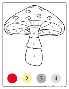 Cute Mushroom Coloring Page by Numbers for Preschoolers