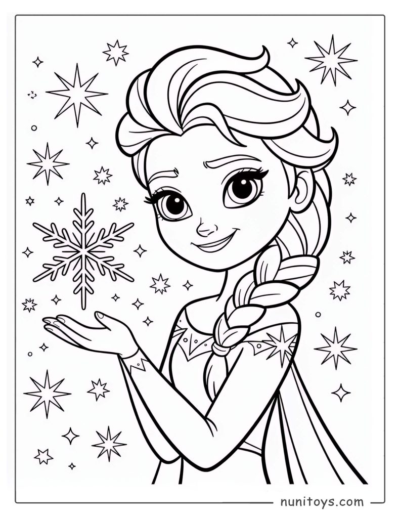 Elsa Creating a Magical Snowflake with Her Ice Powers Coloring Page