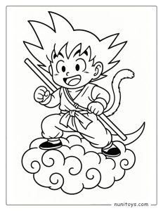 Coloriage de Goku sur le Nuage Magique