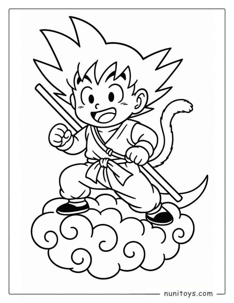 Coloriage de Goku sur le Nuage Magique