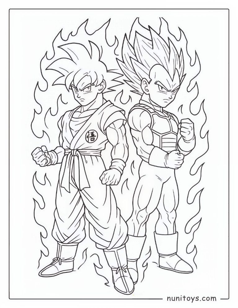 Coloriage de Goku et Vegeta en Pleine Puissance