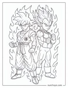 Página para Colorear de Goku y Vegeta en Modo Poder