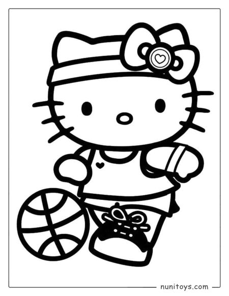 Página para colorear Hello Kitty jugando baloncesto