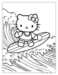 Coloriage Hello Kitty faisant du surf