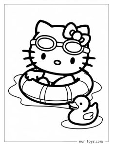 Página para colorear Hello Kitty nadando