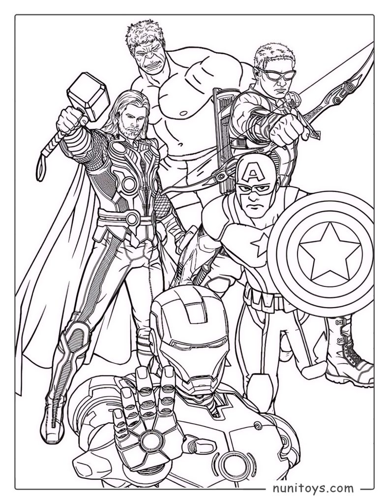 Iron Man Leading the Avengers Coloring Page