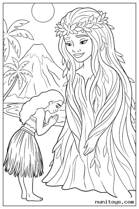 Moana Bowing Before Te Fiti Coloring Page