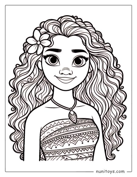 Moana Smiling with Flowing Hair Coloring Page