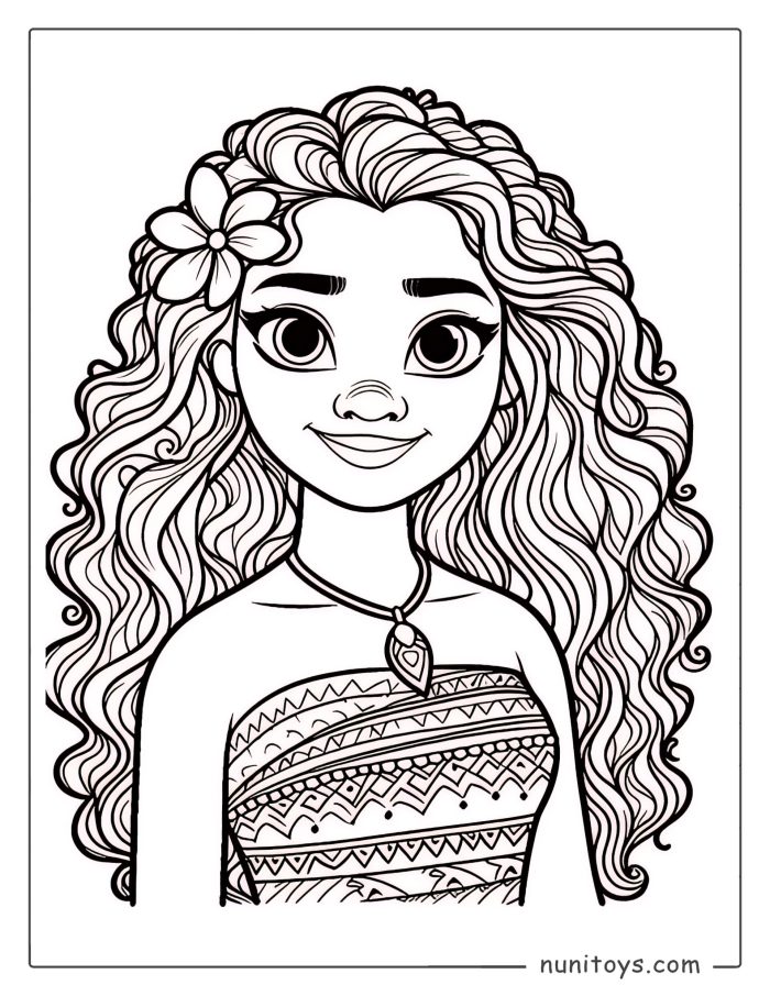 Moana Smiling with Flowing Hair Coloring Page