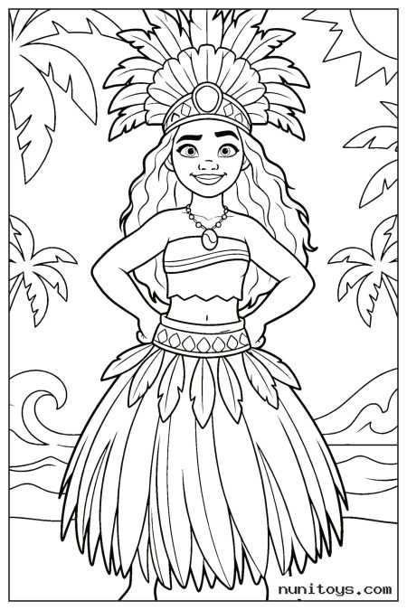 Moana Wearing Ceremonial Headdress by Ocean Coloring Page